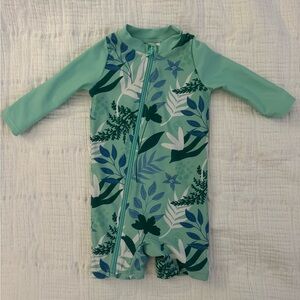 Girls Long-Sleeve Floral One-Piece Swimsuit - Mint Green